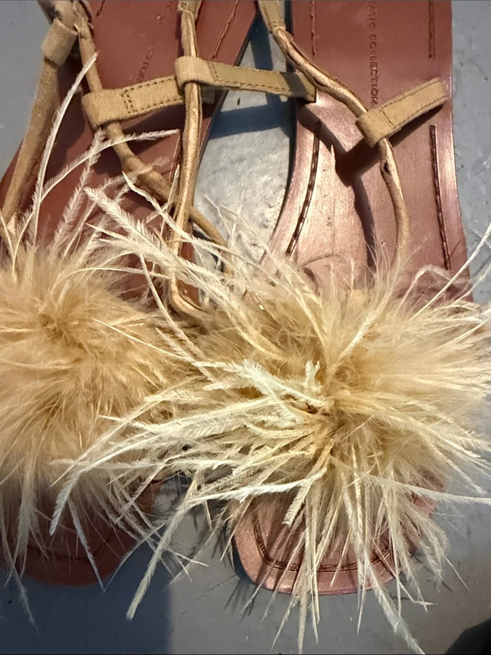 Zara Feather Pom-Pom Tan Sandals - Picture 3 of 9